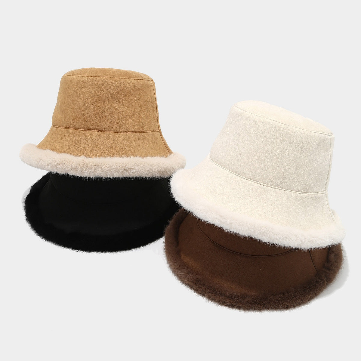 Faux Suede Bucket Hat With Fur Brim - view 1