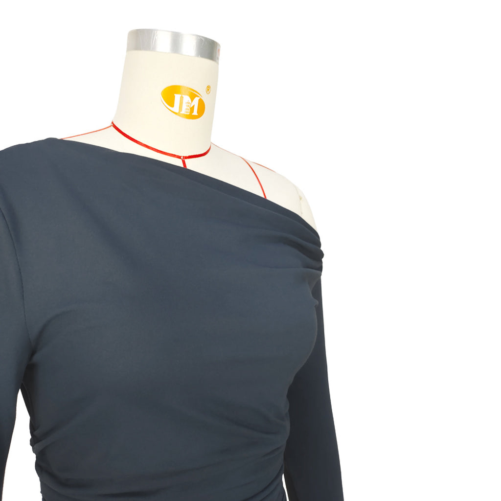 Asymmetric Draped Ruched Long Sleeve Top - grey - 6
