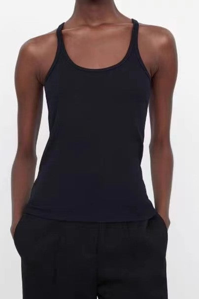 Spaghetti Strap Cotton Cami Tank - Black - 1