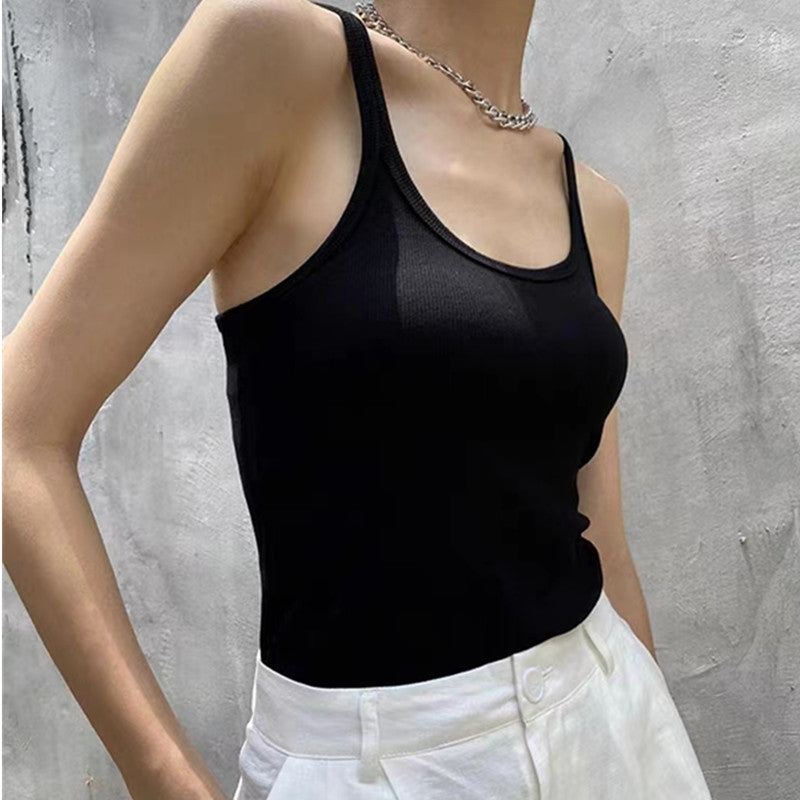 Spaghetti Strap Cotton Cami Tank - Black - 2