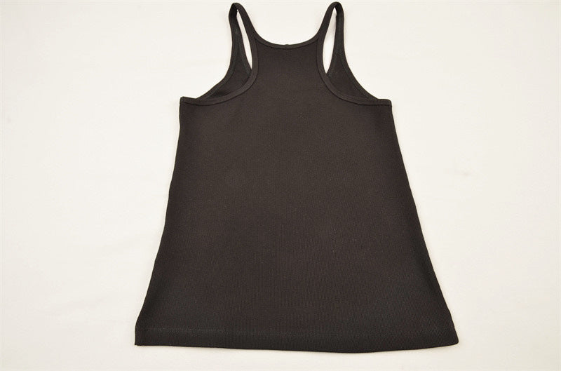 Spaghetti Strap Cotton Cami Tank - Black - 6