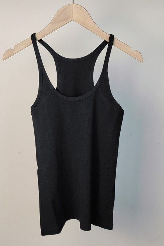Spaghetti Strap Cotton Cami Tank - Black - 7