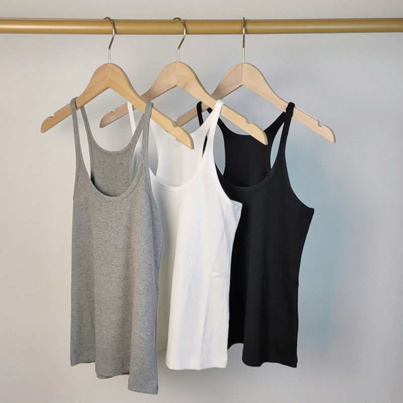 Spaghetti Strap Cotton Cami Tank - Gray - 1