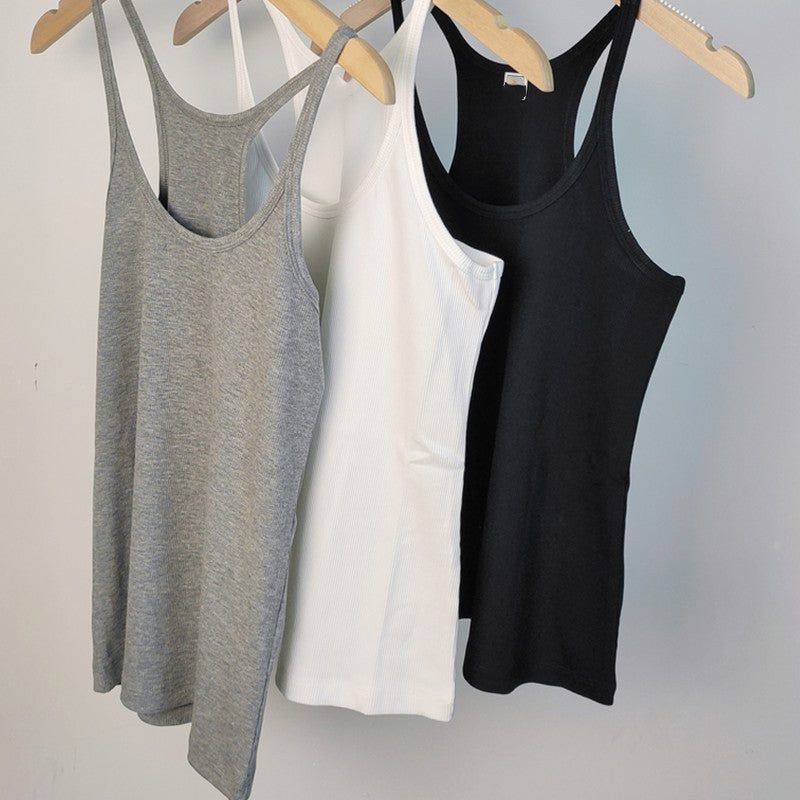 Spaghetti Strap Cotton Cami Tank - Gray - 2