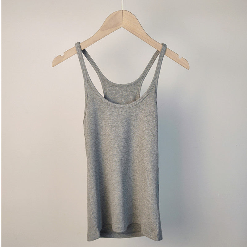 Spaghetti Strap Cotton Cami Tank - Gray - 3