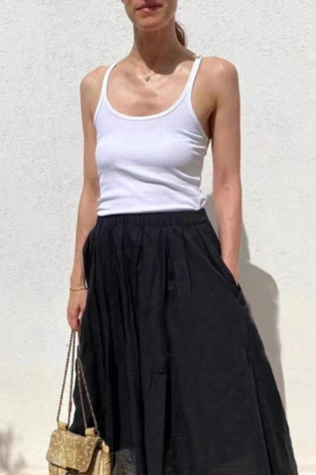Spaghetti Strap Cotton Cami Tank - White - 2