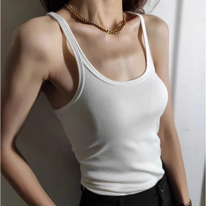 Spaghetti Strap Cotton Cami Tank - White - 3