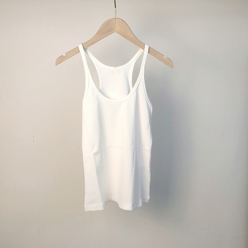 Spaghetti Strap Cotton Cami Tank - White - 7