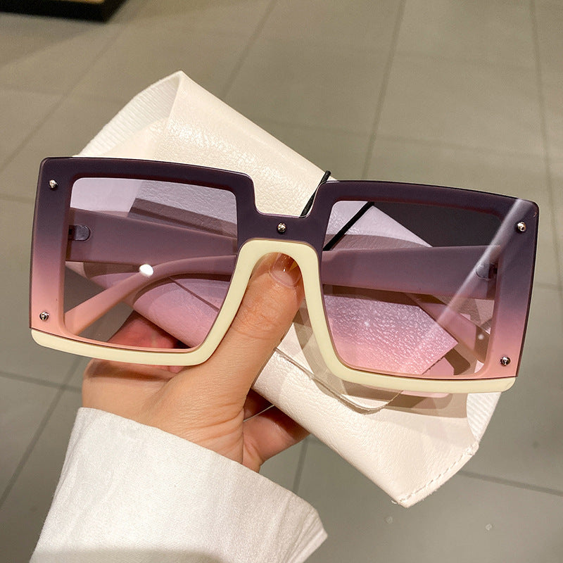 Flat Top Square Frame Sunglasses For Women - Beige