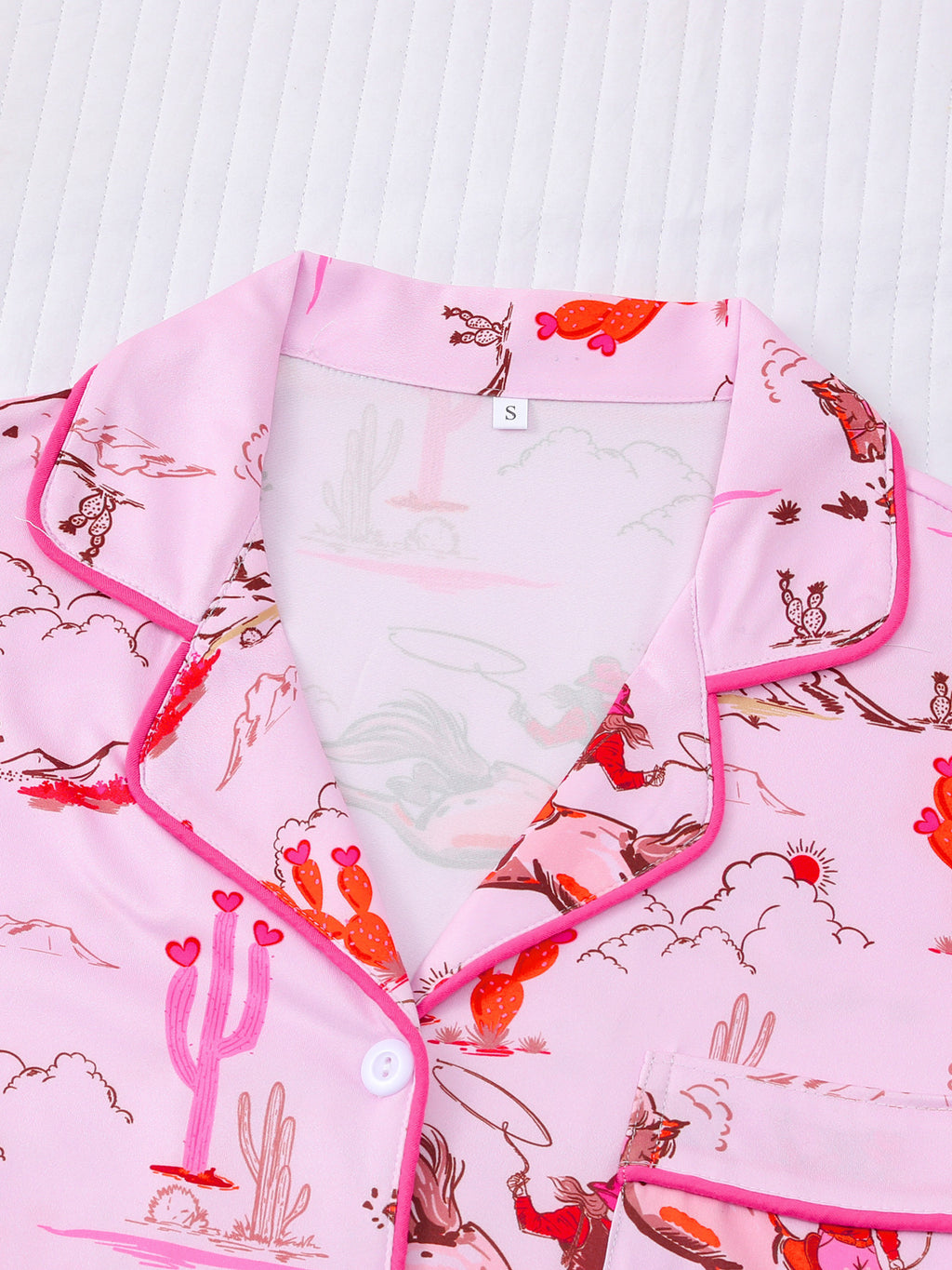 Western Horse Print Short Pajama Set - Pink - 2