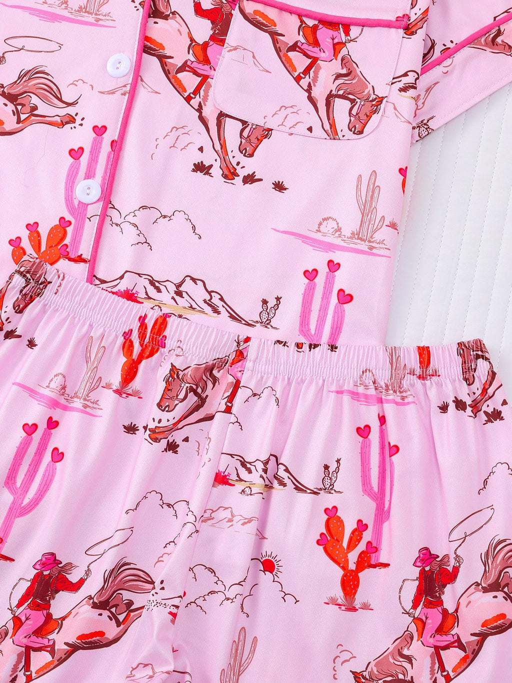 Western Horse Print Short Pajama Set - Pink - 3