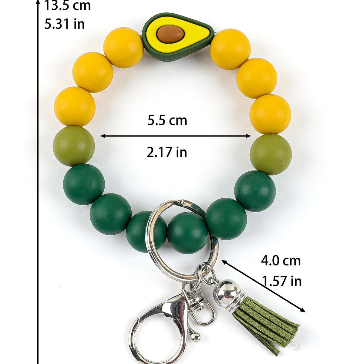 Wristlet Keychain With Cartoon Fruit Charm Beads - Avocado