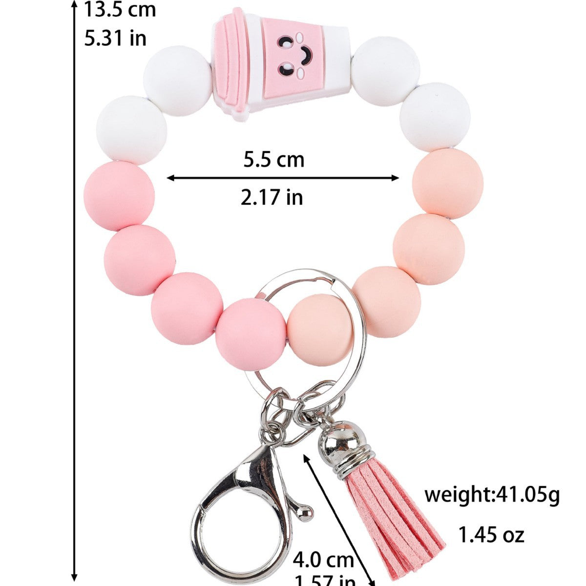 Wristlet Keychain With Cartoon Fruit Charm Beads - Cup