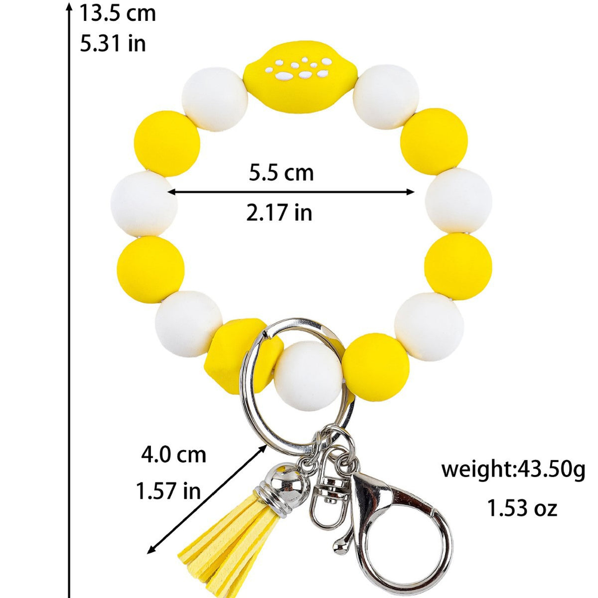 Wristlet Keychain With Cartoon Fruit Charm Beads - Lemon