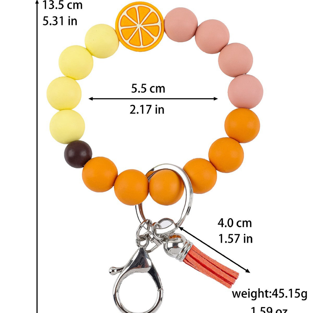Wristlet Keychain With Cartoon Fruit Charm Beads - Orange