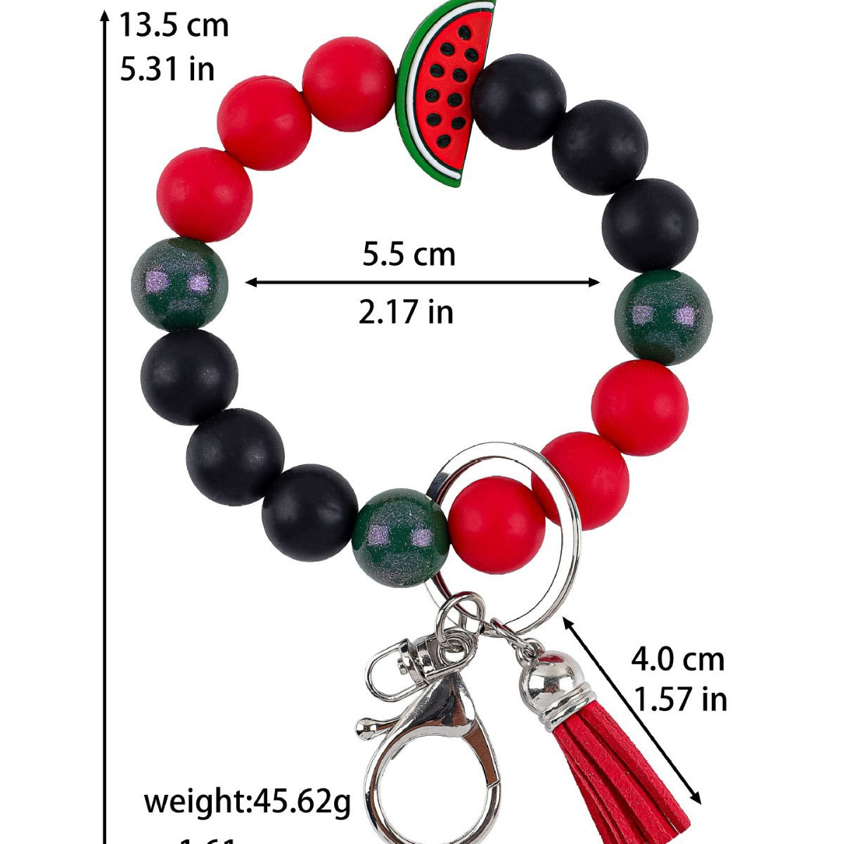 Wristlet Keychain With Cartoon Fruit Charm Beads - Red