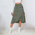 Polka Dot Ruffle Wrap Midi Skirt - GREEN