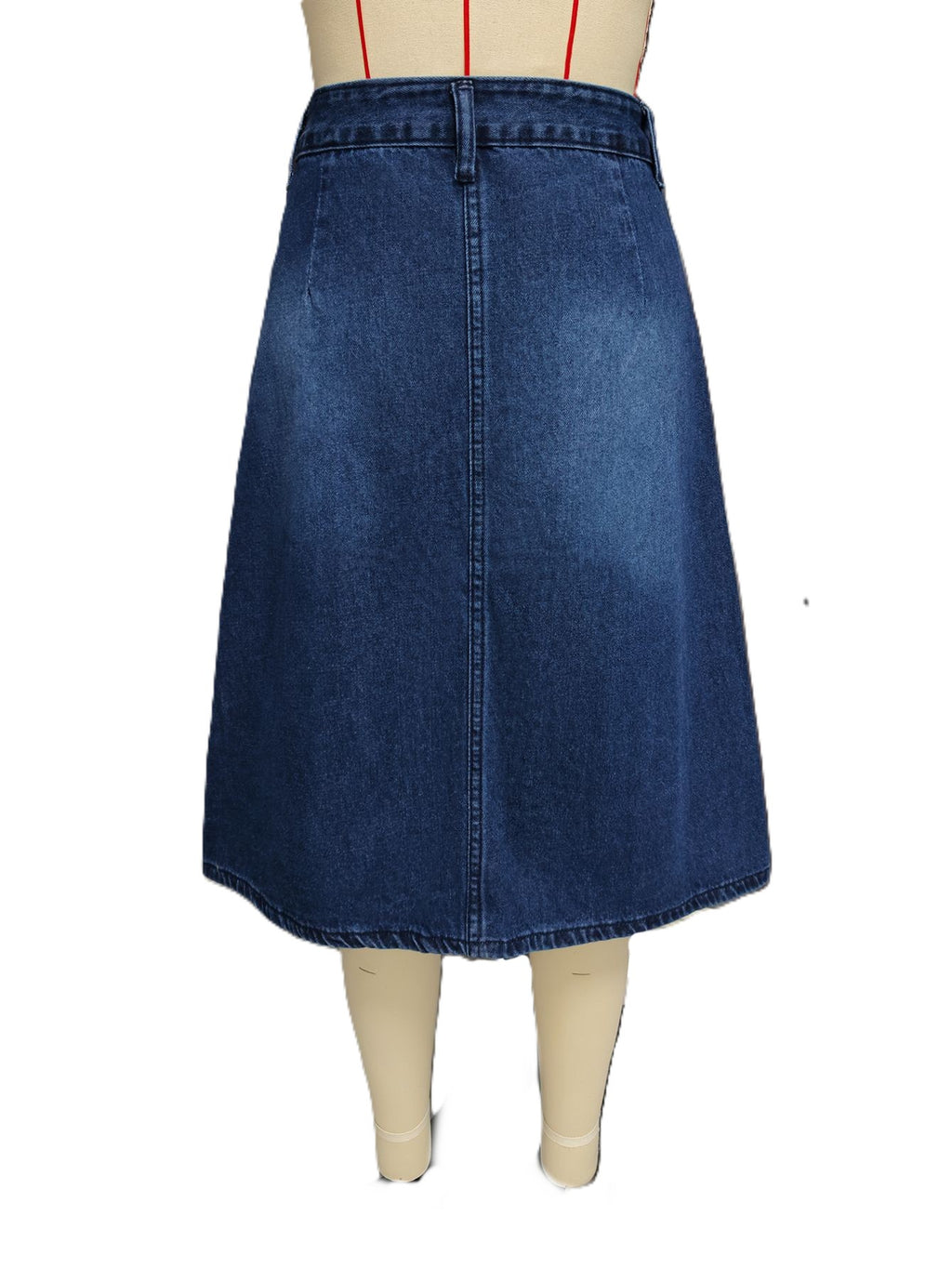 Midi Denim Skirt With Front Pockets - DarkBlue - 3