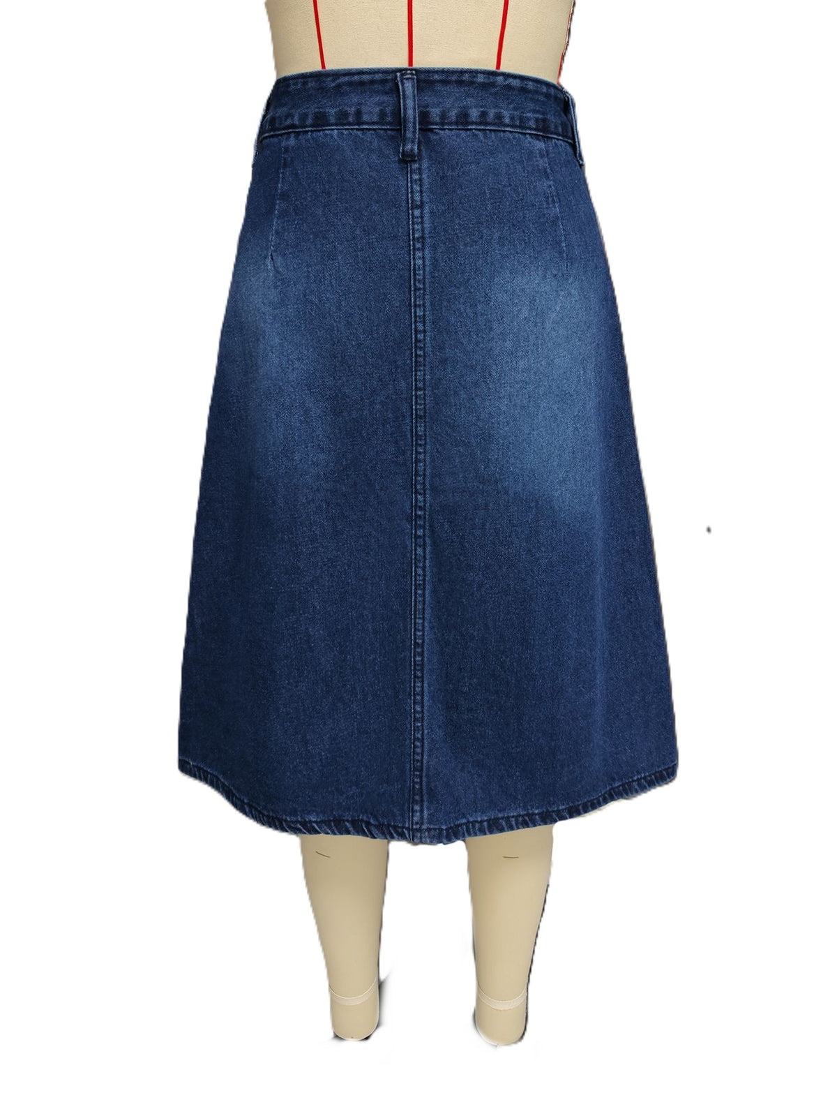 Midi Denim Skirt With Front Pockets - DarkBlue - 3