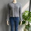 Ruffle Hem Button Front Knit Cardigan - Grey