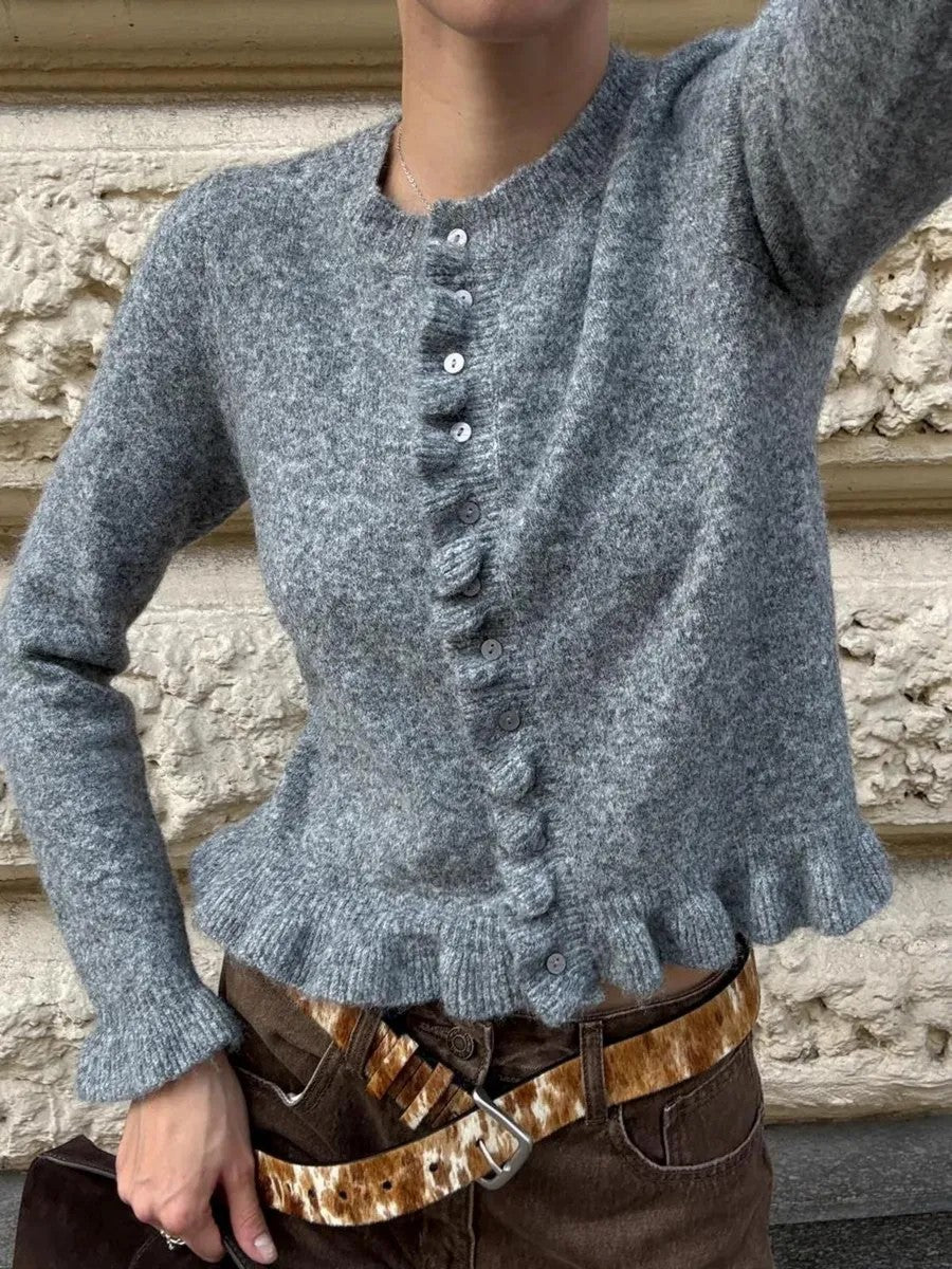 Ruffle Hem Button Front Knit Cardigan - view 1