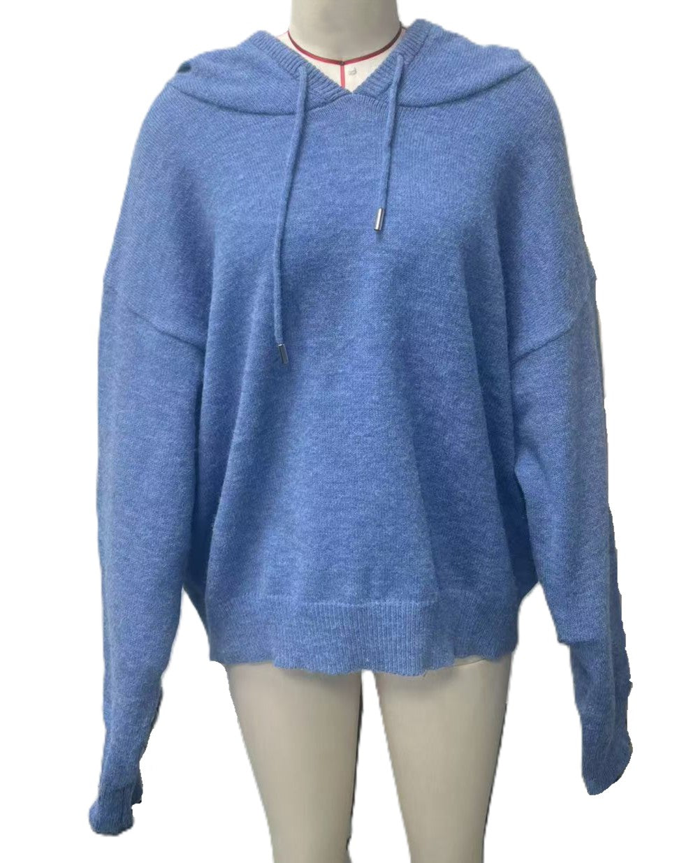 Relaxed Hooded Knit Pullover Sweater - Blue - 1