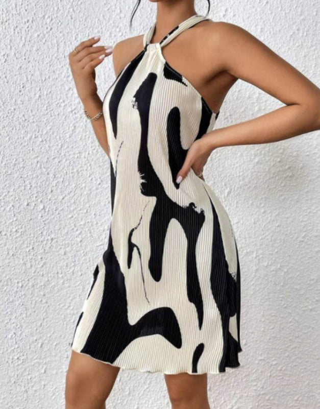 Abstract Print Halter Neck Mini Dress
