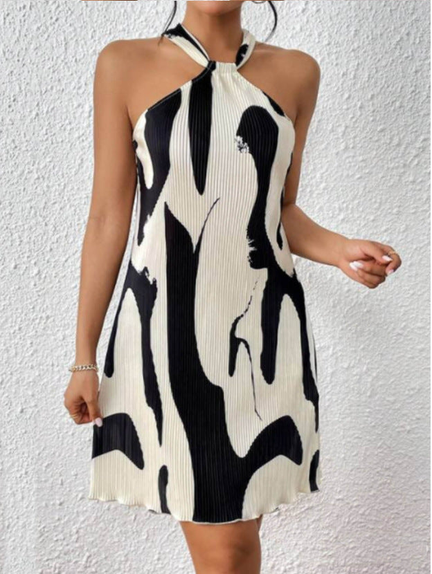 Abstract Print Halter Neck Mini Dress - view 1