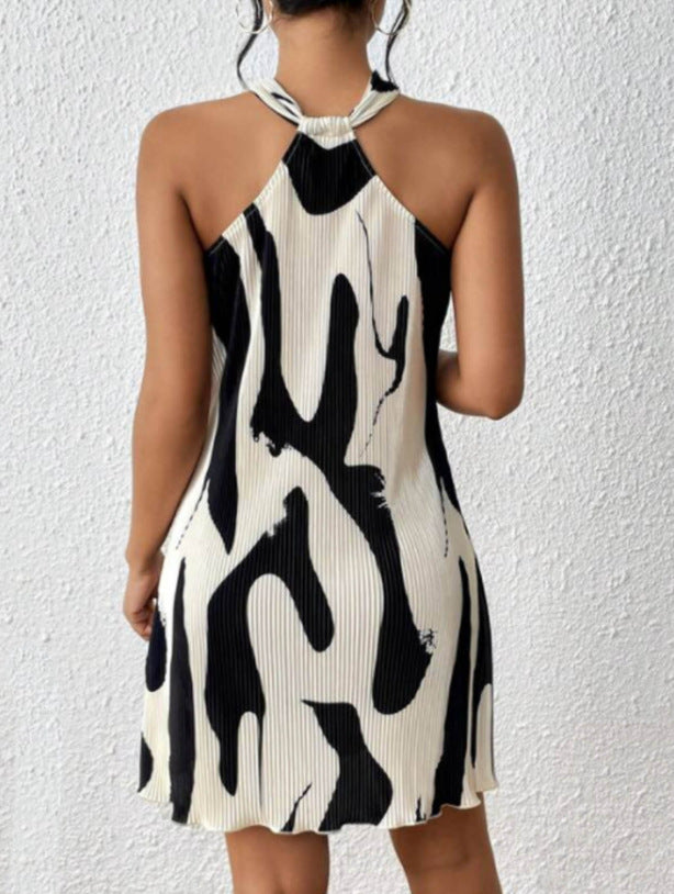 Abstract Print Halter Neck Mini Dress - view 2