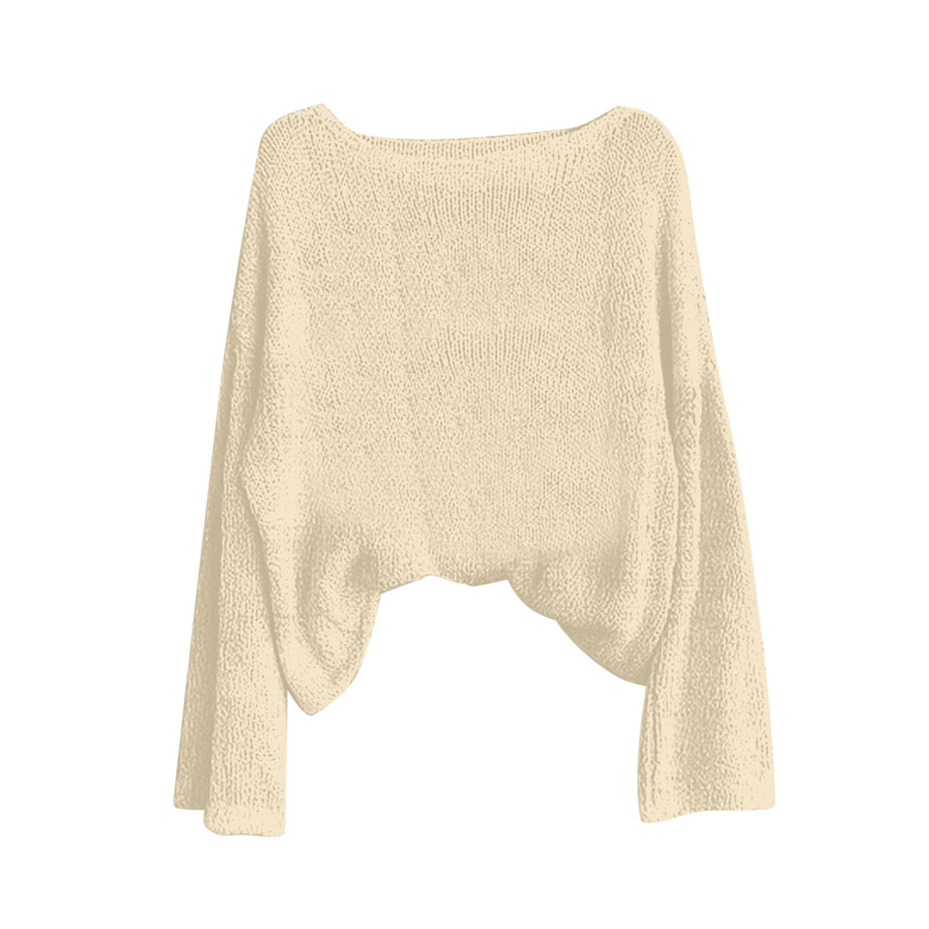 Batwing Knit Top With Curved High Low Hem - Apricot - 1