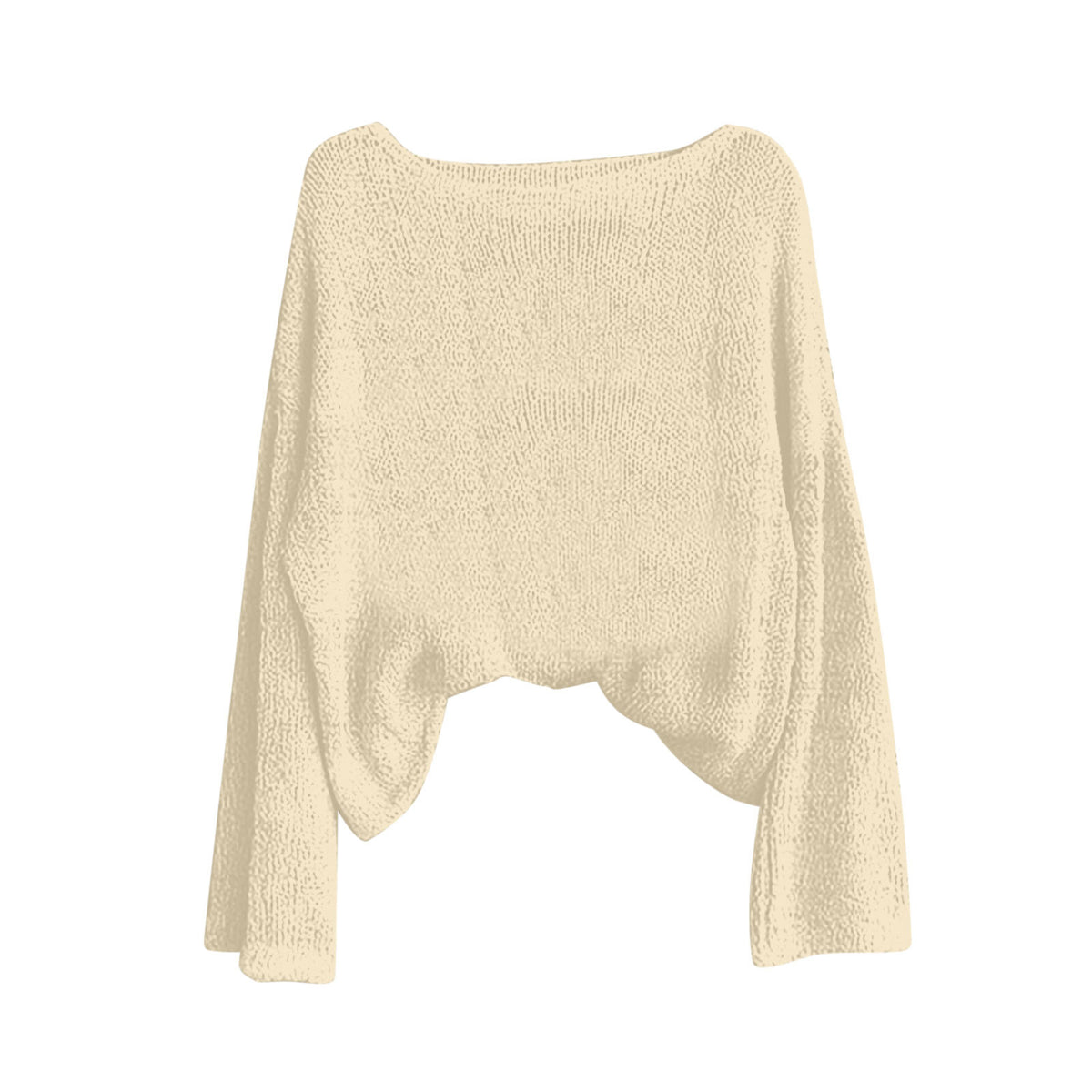 Batwing Knit Top With Curved High Low Hem - Apricot - 1
