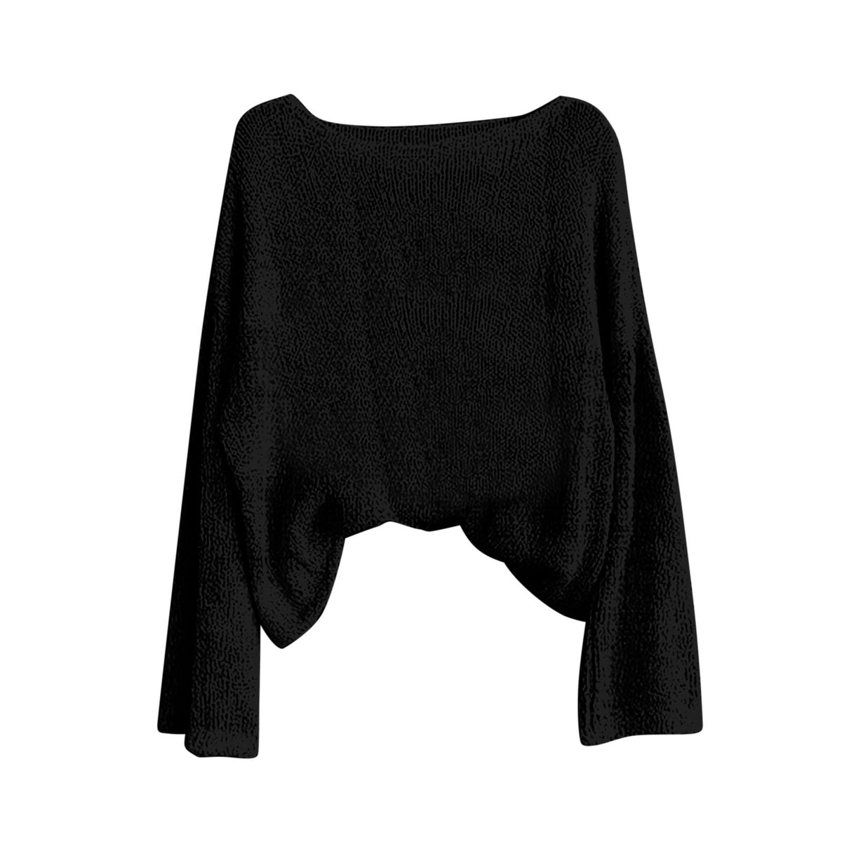 Batwing Knit Top With Curved High Low Hem - Black