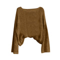 Batwing Knit Top With Curved High Low Hem - Brown