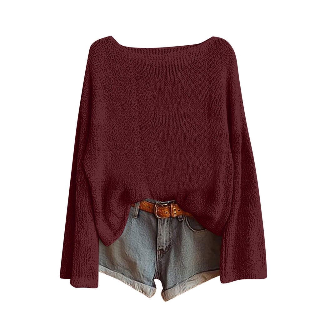 Batwing Knit Top With Curved High Low Hem - DarkRed