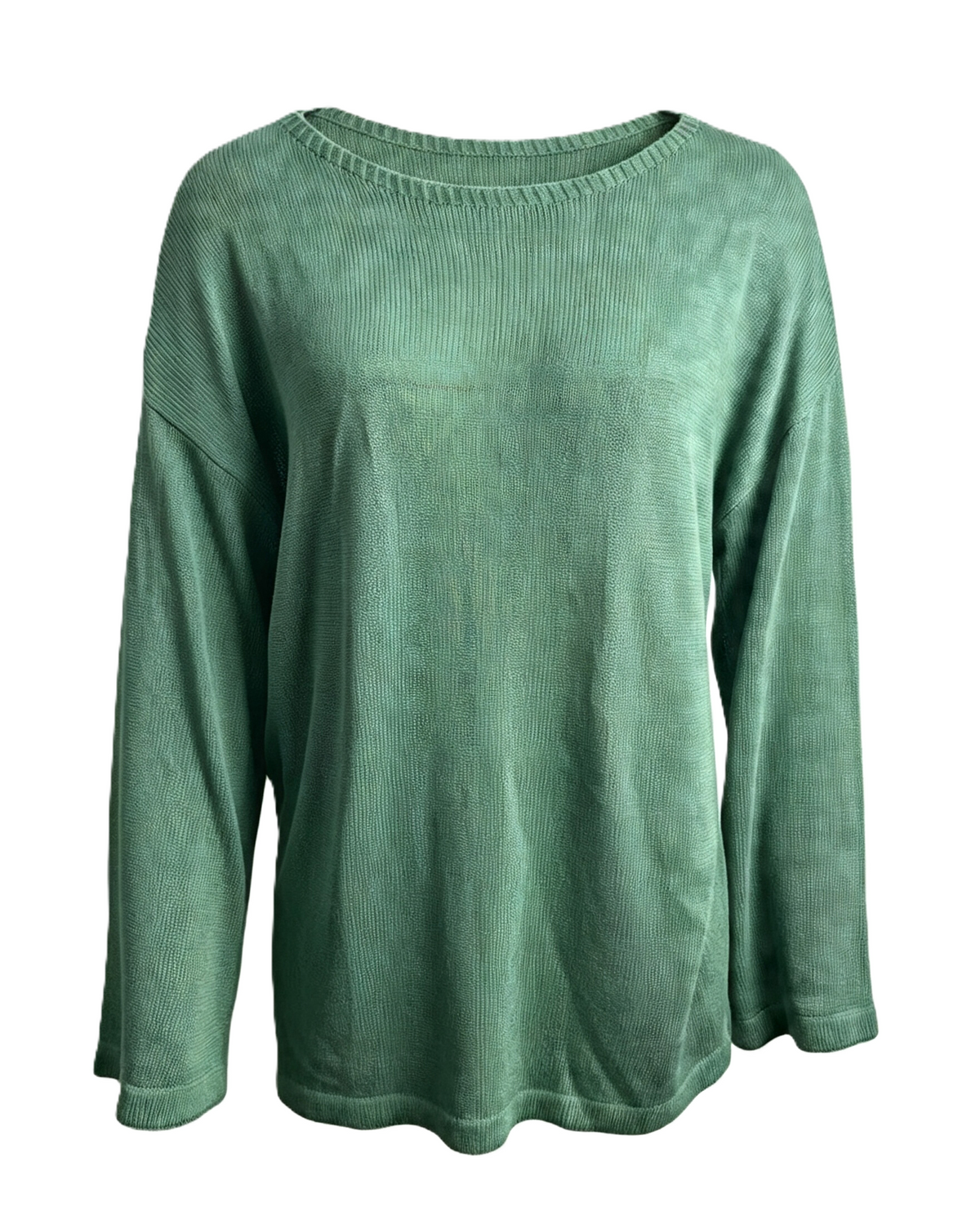 Batwing Knit Top With Curved High Low Hem - Green