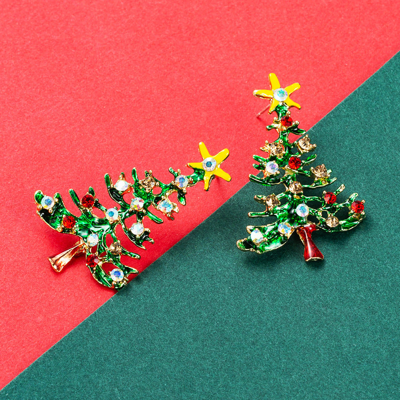 Jewelled Christmas Tree Drop Earrings - Tree - 1
