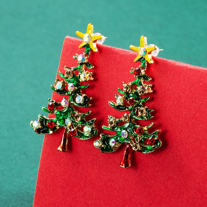 Jewelled Christmas Tree Drop Earrings