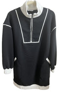 Contrast Trim Quarter Zip Sweatshirt Dress - Black
