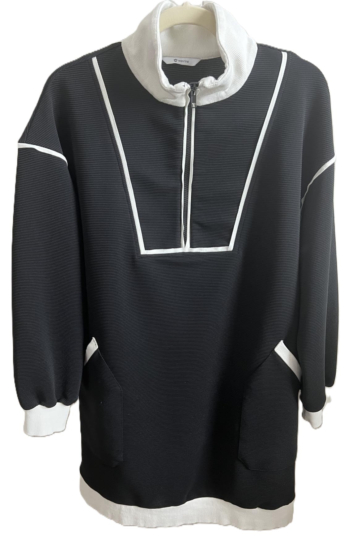 Contrast Trim Quarter Zip Sweatshirt Dress - Black