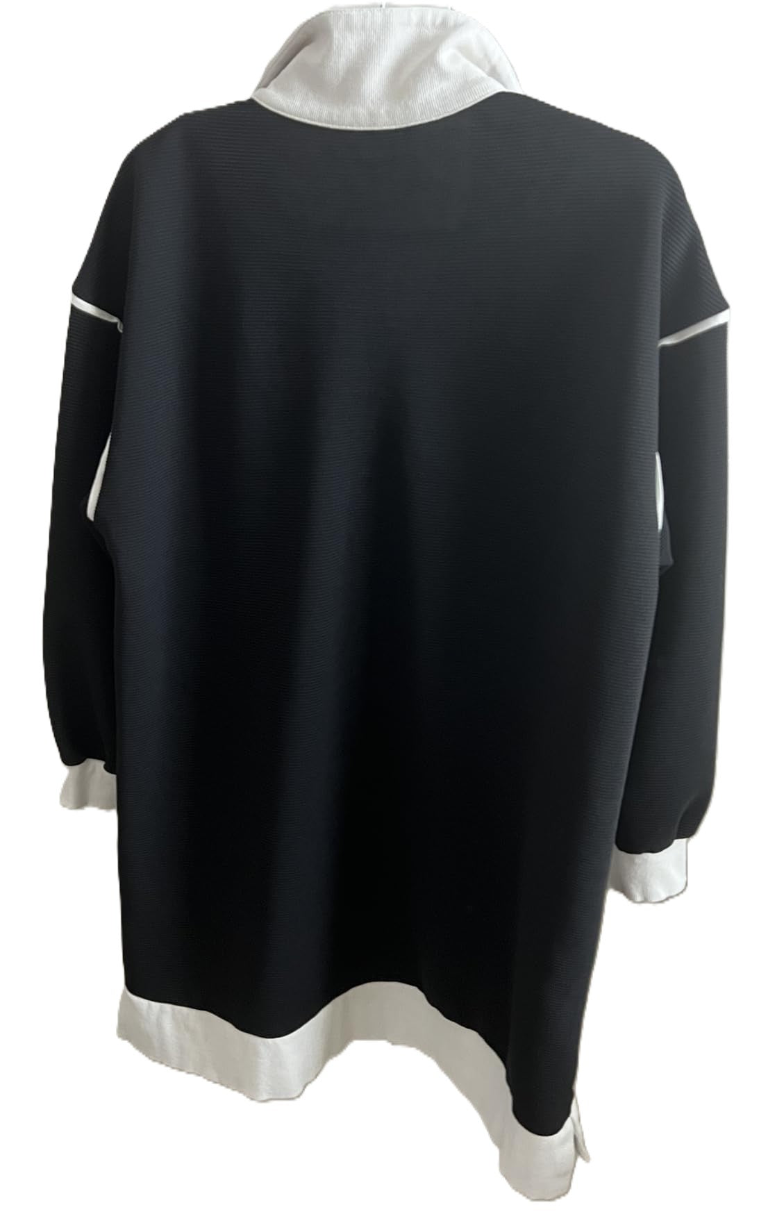 Contrast Trim Quarter Zip Sweatshirt Dress - Black - 1