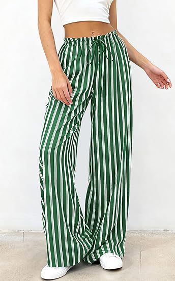 Pinstripe Drawstring Wide Leg Palazzo Pants