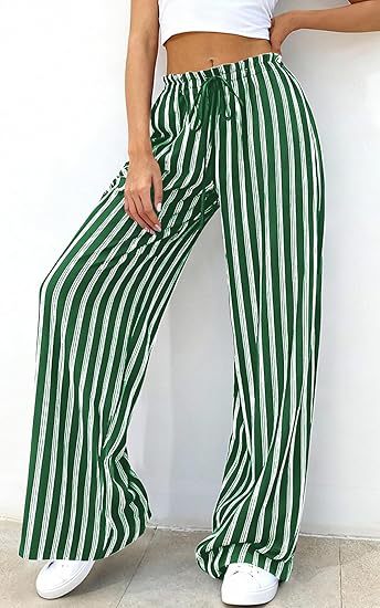 Pinstripe Drawstring Wide Leg Palazzo Pants - view 1