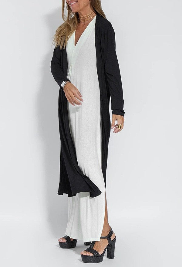 Sleeveless Maxi Dress and Duster Cardigan Set - Black