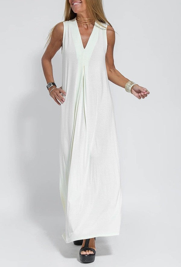 Sleeveless Maxi Dress and Duster Cardigan Set - White_Skirt