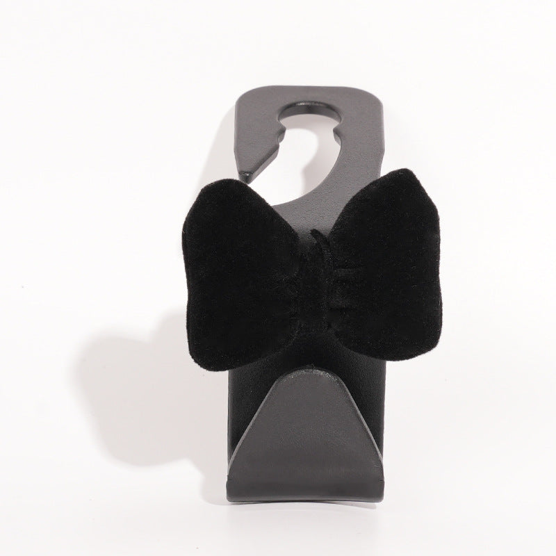 Velvet Bow Car Headrest Hook Charm - Black_B