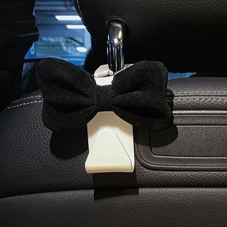 Velvet Bow Car Headrest Hook Charm - Black_W