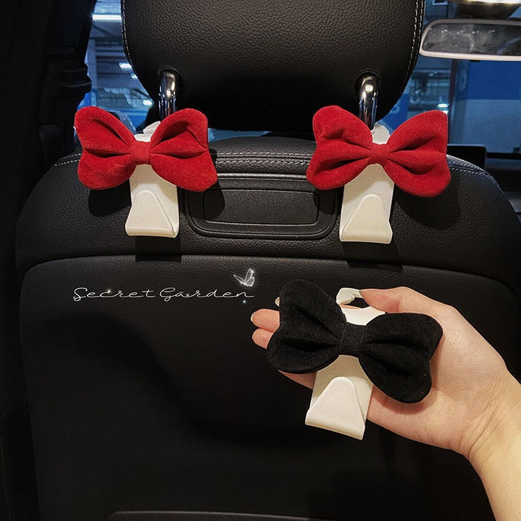 Velvet Bow Car Headrest Hook Charm - Red_W