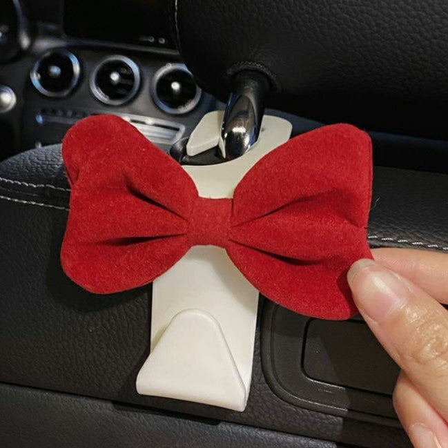 Velvet Bow Car Headrest Hook Charm - Red_W - 1