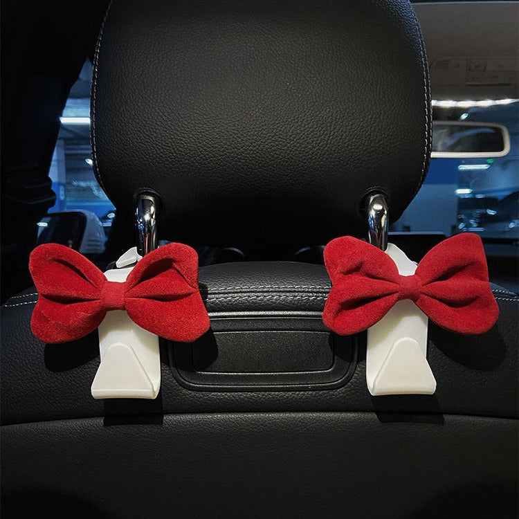 Velvet Bow Car Headrest Hook Charm - Red_W - 2