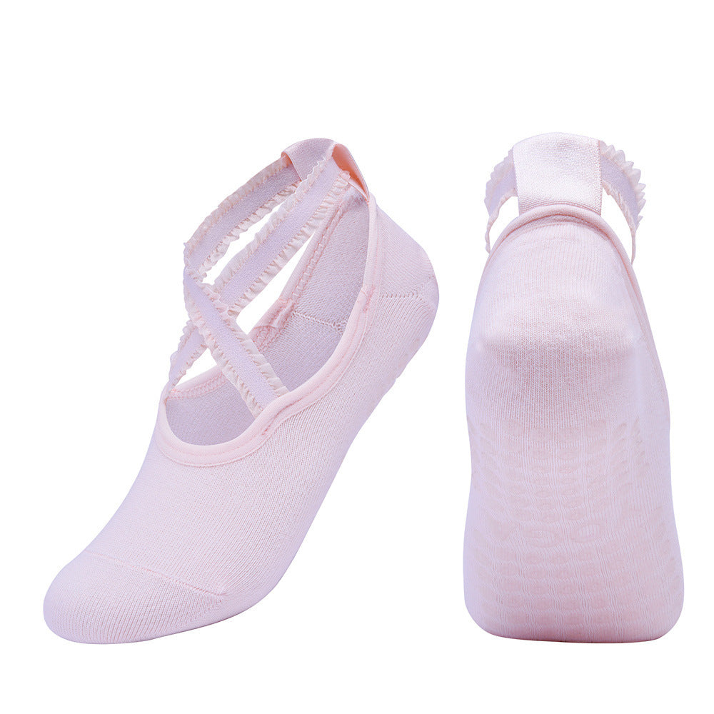 Non Slip Pilates Socks With Lace Straps - Beige - 1